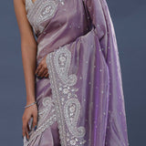 Wisteria Purple Tissue Saree With Scallop Border
