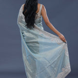 Misty Blue Tissue Saree With Scallop Border