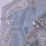 Misty Blue Tissue Saree With Scallop Border