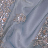 Jet Gray Organza Tissue Saree With Fancy Border