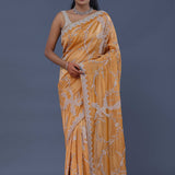 Peach Georgette Tissue Saree With Sequins Work