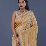 Peach Georgette Tissue Saree With Sequins Work