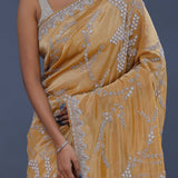 Peach Georgette Tissue Saree With Sequins Work