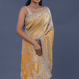 Peach Georgette Tissue Saree With Sequins Work