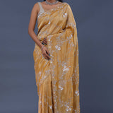 Peach Georgette Tissue Saree With Scallop Border