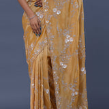 Peach Georgette Tissue Saree With Scallop Border
