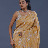 Peach Georgette Tissue Saree With Scallop Border