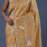 Peach Georgette Tissue Saree With Scallop Border