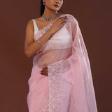 Baby Pink Organza Saree With Scallop Border