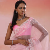 Pastel Pink Organza Tissue Saree With Scallop Border