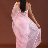 Baby Pink Organza Saree With Scallop Border