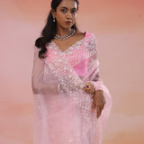 Pastel Pink Organza Tissue Saree With Scallop Border