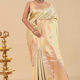 Beige Kanjivaram Saree With Contrast Border