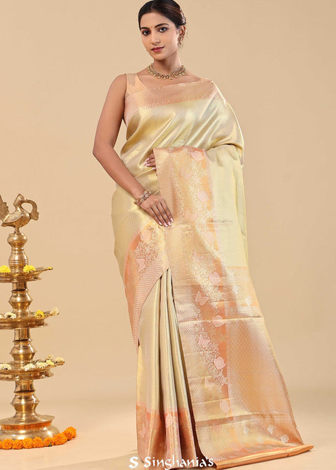<img> Beige Kanjivaram Saree With Contrast Border