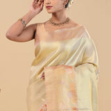 Beige Kanjivaram Saree With Contrast Border