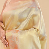 Beige Kanjivaram Saree With Contrast Border