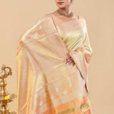 Beige Kanjivaram Saree With Contrast Border