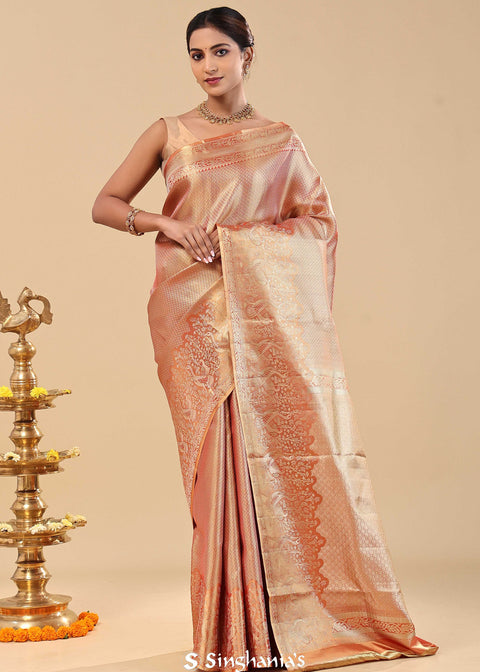 <img> Burnt Sienna Kanjivaram Saree With Gold Zari