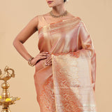 Burnt Sienna Kanjivaram Saree With Gold Zari