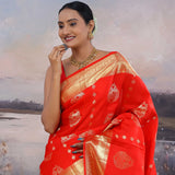 Vibrant Orange Kanjivaram Saree With Gold Zari Border