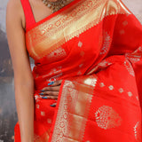 Vibrant Orange Kanjivaram Saree With Gold Zari Border