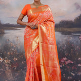 Vibrant Orange Kanjivaram Saree With Floral Design