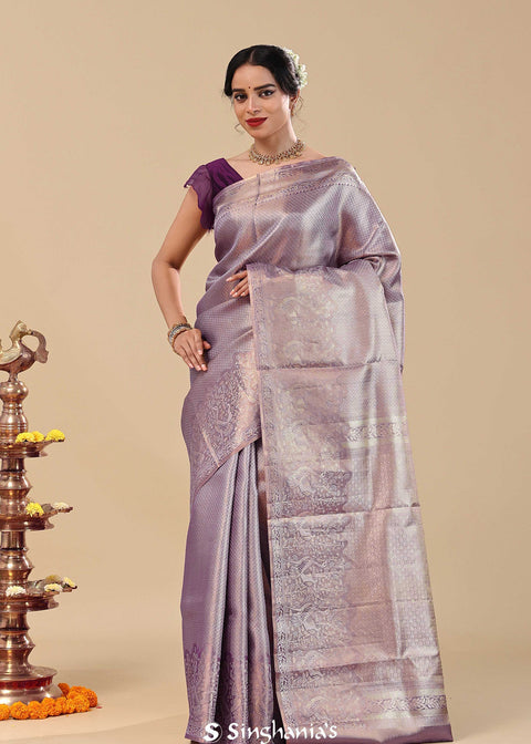 <img> Amethyst Purple Kanjivaram Saree With Designer Border 