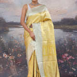 Golden Kanjivaram Saree With Silver Border