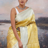 Golden Kanjivaram Saree With Silver Border