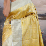 Golden Kanjivaram Saree With Silver Border