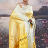 Golden Kanjivaram Saree With Silver Border