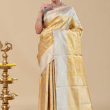 Golden Kanjivaram Saree With Silver Border