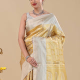 Golden Kanjivaram Saree With Silver Border