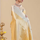 Golden Kanjivaram Saree With Silver Border