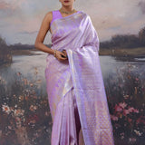 Medium Purple Kanjivaram Saree With Silver And Gold Zari Work