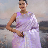 Medium Purple Kanjivaram Saree With Silver And Gold Zari Work