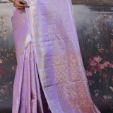 Medium Purple Kanjivaram Saree With Silver And Gold Zari Work
