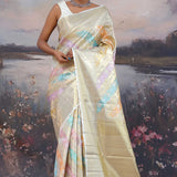 Beige Kanjivaram Saree With Gold Zari Border