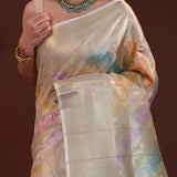 Silver Kanjivaram Tissue Saree With Rangkat Pattern