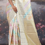 Beige Kanjivaram Saree With Gold Zari Border