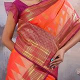 Orange Kanjivaram Saree With Burgundy Border