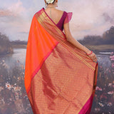 Orange Kanjivaram Saree With Burgundy Border