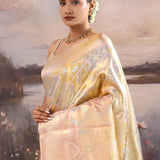 Peach Kanjivaram Tissue Saree With Rangkat Design