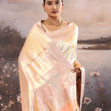 Peach Kanjivaram Tissue Saree With Rangkat Design