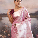 Onion Pink Kanjivaram Tissue Saree With Floral Weave