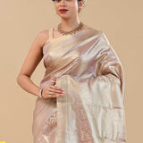 Lilac Kanjivaram Saree With Silver Zari