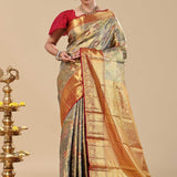 Fern Green Kanjivaram Saree With Floral Weaving