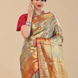Fern Green Kanjivaram Saree With Floral Weaving