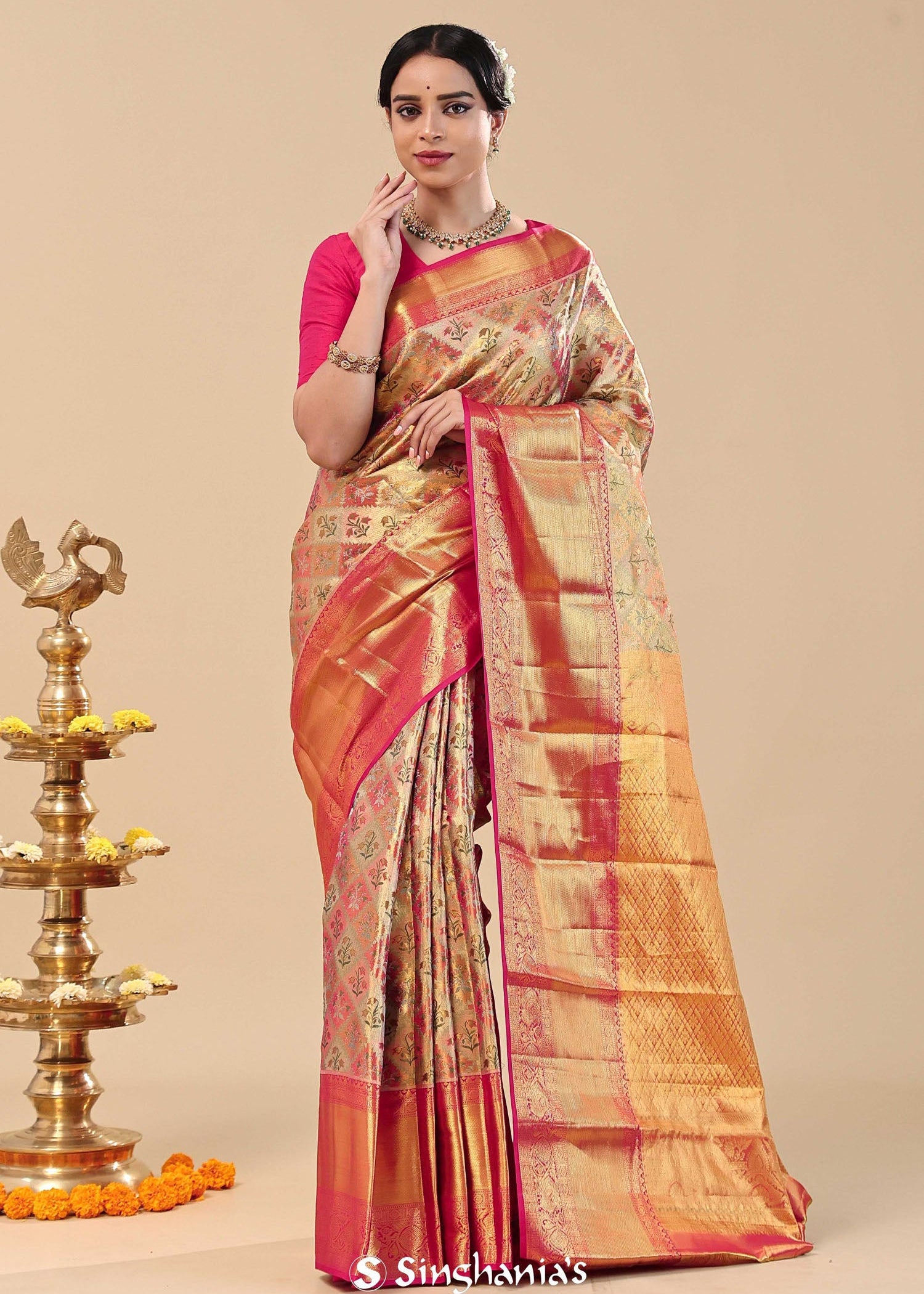Multi-Color Kanjivaram Saree With Geometrical Patterns