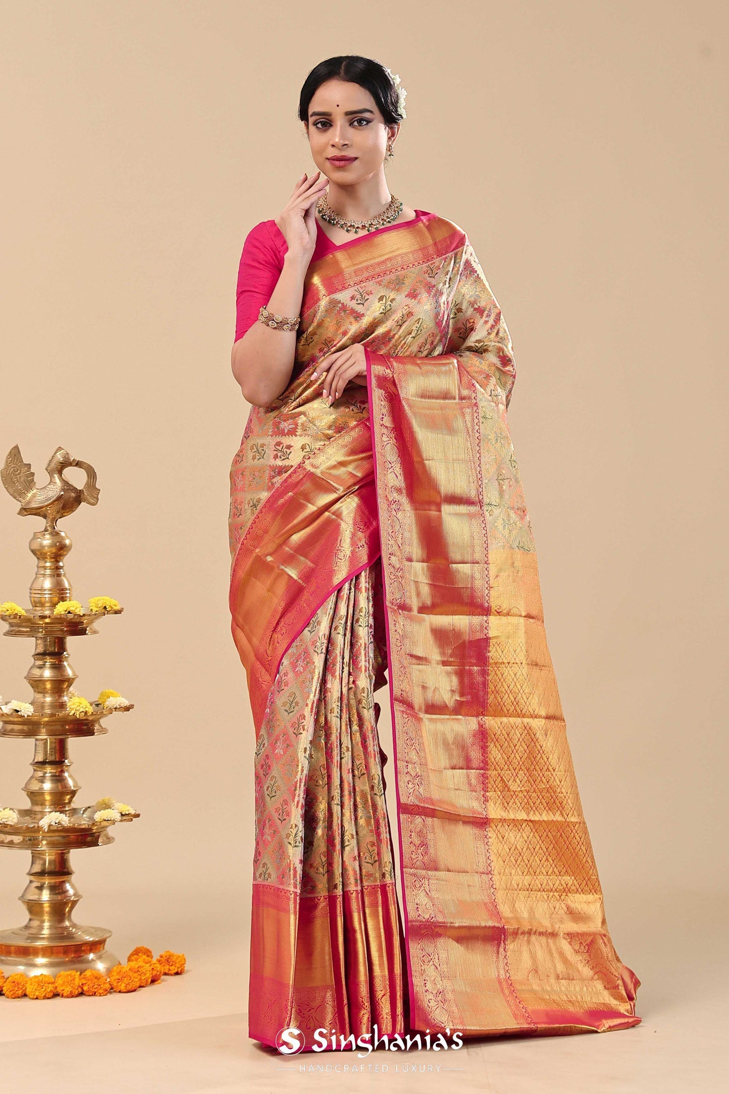 Multi-Color Kanjivaram Saree With Geometrical Patterns